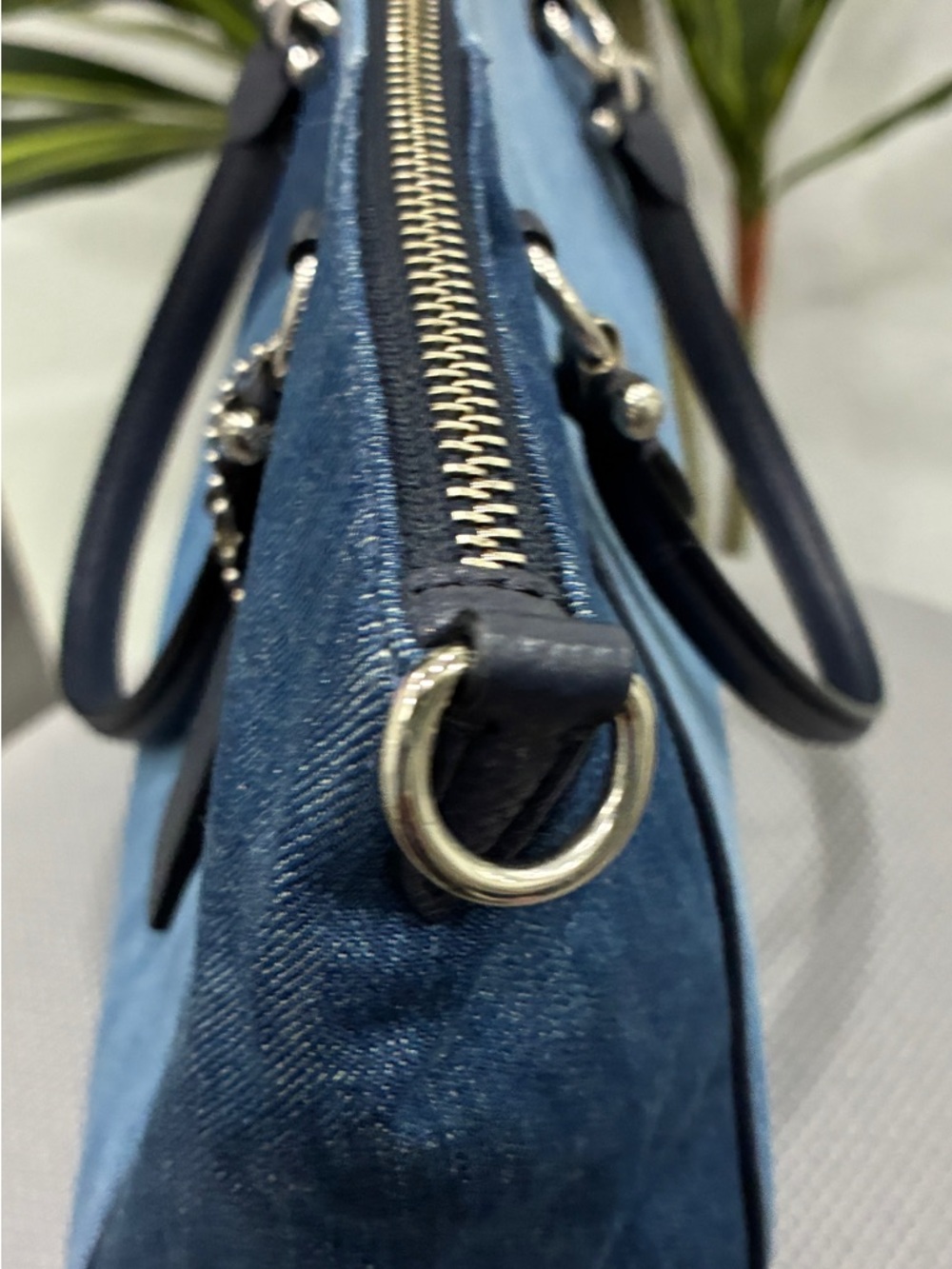 Coach Blue Denim and Navy Leather Shoulder Bag with Removable Strap - Picture 3 of 11